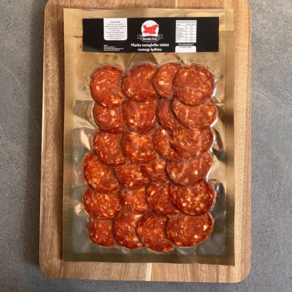 Marha vastagbélbe töltött csemege kolbász- kézműves termék - szeletelt - 150g/szál
